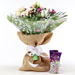 Resplendent Flower Bouquet With Chocolates & Rakhi