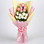 Pink & White Roses Bouquet With Rakhi Set