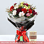 Carnations & Daisy Bouquet With Pearl Rakhi Set