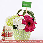 Exotic Basket Of Flowers & Lumba Rakhi Set