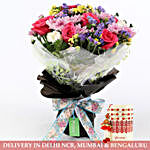 Pink Roses & Daisy Bouquet With Lumba Rakhi Set