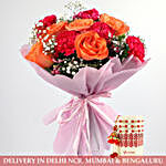 Posy Of Enthralling Flowers & Lumba Rakhi Set