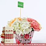 Roses & Carnations Cupcake Arrangement With Rakhi Set