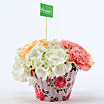 Roses & Carnations Cupcake Arrangement With Rakhi Set