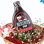 Basket Of Flowers & Chocolate Syrup