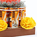 Orange Roses With Hershey's Milkshake Wooden Tray