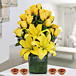 Amber Floral Vase & Diyas Combo