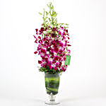 10 Purple Orchids Glass Vase & Diyas