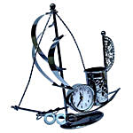Ship Shaped Pen Holder With Clock