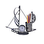 Ship Shaped Pen Holder With Clock