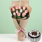 10 Pink Roses With Black Forest Cake