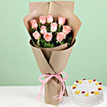 10 Pink Roses With Pineapple Cake