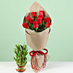 10 Red Roses Bouquet With Lucky Bamboo