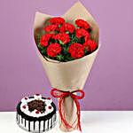 Red Carnations Bouquet & Black Forest Cake