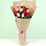 Pink Raffia Tied Red & Pink Roses Bouquet