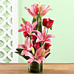 Pink Lilies & Red Roses Vase