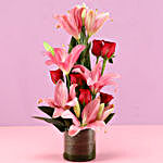 Pink Lilies & Red Roses Vase