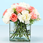 Pink Roses & White Carnations Vase