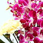 Yellow Carnations & Orchids In Vase