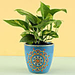 Gold King Money Plant in Hand Painted Mandala Planter