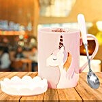 Unicorn Mug With Lid Spoon- Pink