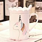 Unicorn Mug With Lid Spoon- White