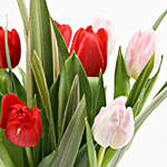 Red & Pink Tulips in Glass Vase