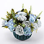 Light Blue Artificial Carnations In Green Pot