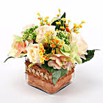 Mixed Pink & Yellow Artificial Flowers In Vase