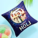 Personalised Holi Wishes Blue Cushion