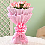 15 Pink Roses Wrapped Bouquet