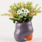 Artificial Flowers Bunches In Orange Resin Pot