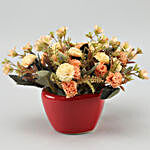 Artificial Peach Spray Carnations In Red Pot