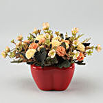 Artificial Peach Spray Carnations In Red Pot