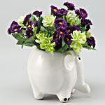 Artificial Purple Daisies In Elephant Pot