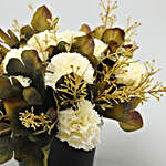Artificial White Carnations In Black Pot