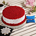 Red Velvet Cake With Rakhi & Kaju Katli