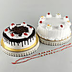 Set of 2 Rakhis With Black Forest & Vanilla Cake