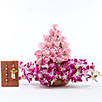 Grand Roses & Orchids Basket With Rakhi