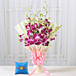 Royal Purple Orchid Bouquet & Pearl Rakhi