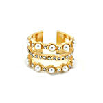 Rhinestone & Pearl Embellished Gold Ring