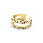 Rhinestone & Pearl Embellished Gold Statement Ring