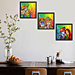 Colorful Lord Krishna framed Wall Hanging Set Of 3