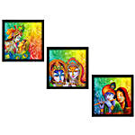Colorful Lord Krishna framed Wall Hanging Set Of 3