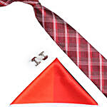 Professional Red Tie Lapel Pin & Pocket Square Set