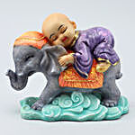 Sleeping Monk On Elephant Idol- Grey