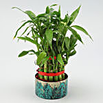 2 Layer Bamboo Plant In Metal Pot