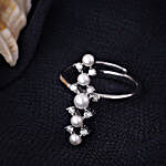 Fuax Pearls & CZ Stone Ring By Voylla
