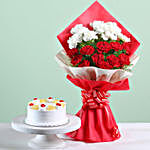 21 Carnations Bouquet & Pineapple Cake Combo