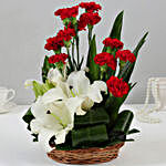 Carnations & Oriental Lilies Cane Basket Arrangement